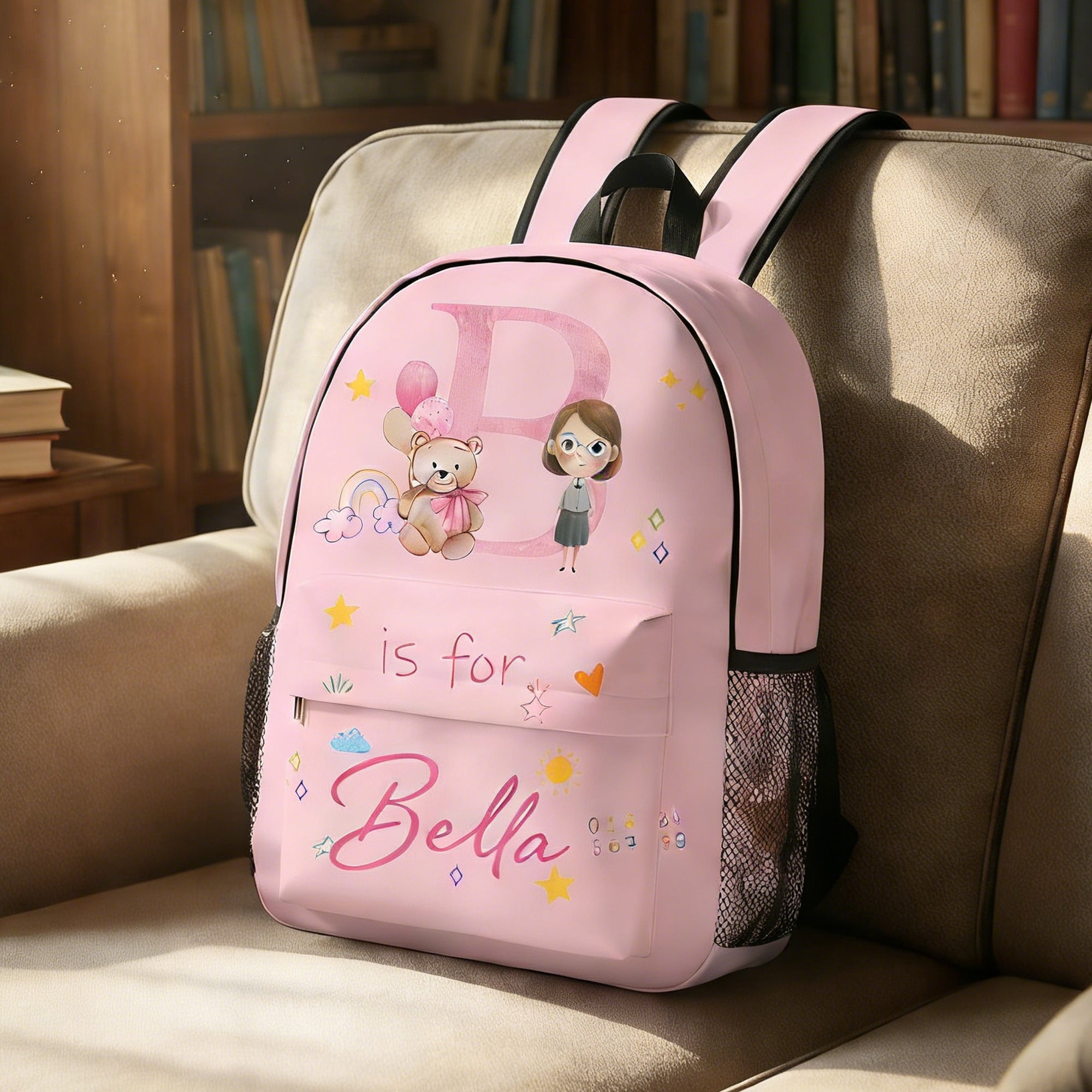 Personalizada de dibujos animados de personajes profesionales Oso inicial Mochila escolar con nombre de vuelta al cole Regalo de cumpleaños para los niños
