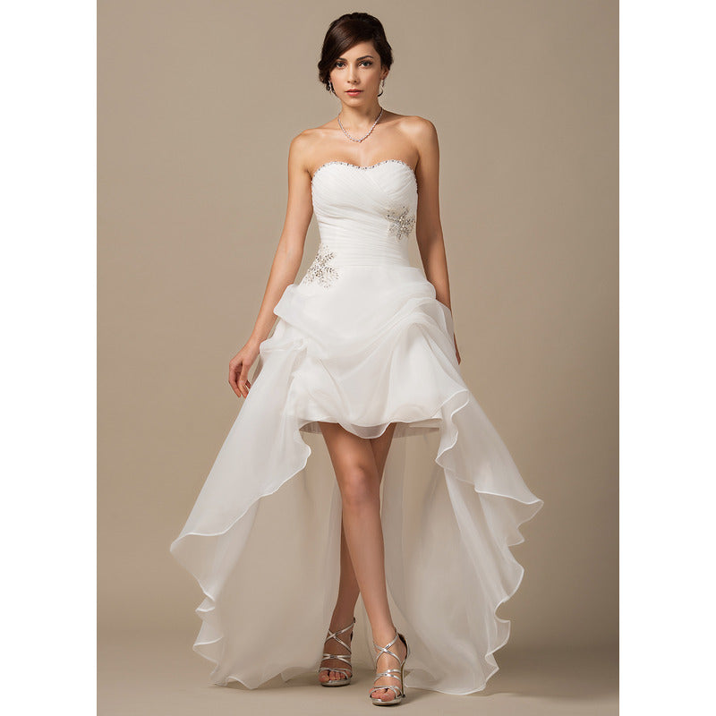 Bridal Wedding Dress Ivory Asymmetrical Sweetheart A-line Organza