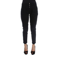 Women's Black Cotton Cropped Jeans Clothing