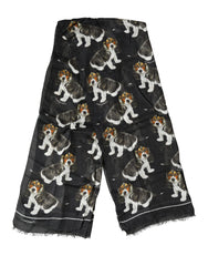 Men's Black Dog Print Modal Wool Wrap Foulard 178cm X 63cm Scarf