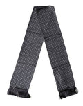 Men's Black Silk Geometric Fringe Wrap Foulard 136cm X 15cm Scarf