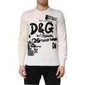 Men's White Virgin Wool Graphic Logo Crewneck Sweater Black And Clothing
