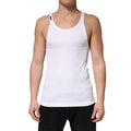 Men's White Ribbed Cotton Sleeveless Tank Top T-Shirt