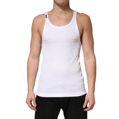Men's White Ribbed Cotton Sleeveless Tank Top T-Shirt