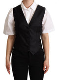 Women's Solid Black Silk Sleeveless Waistcoat Vest Top Polyester Elastane