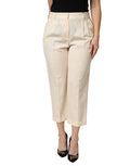 Women's Virgin Wool Cropped Trousers Beige Elastane