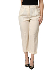 Women's Virgin Wool Cropped Trousers Beige Elastane