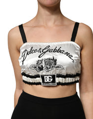 Women's Logo-Embroidered Silk Satin Crop Top White Polyester Spandex Bodysuits