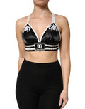 Women's Floral-Embroidered Logo Bralette Top Black Polyester Spandex Tank Tops