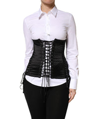 Women's Black Silk Lace-Up Waist Cincher Corset Top