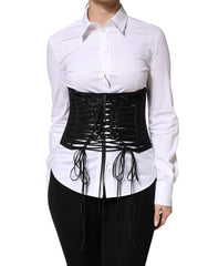 Women's Black Polyester Laceup Waist Cincher Corset Top