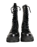 Men's Black Leather Trek Sole Combat Boots Shoes