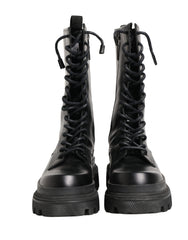 Men's Black Leather Trek Sole Combat Boots Shoes