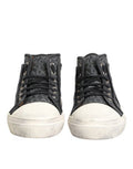 Women's Black White Canvas Logo Mid Top Sneakers Shoes And Gray