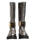 Men's Metallic Silver Leather Mid Calf Boots Shoes Cervo Laminato