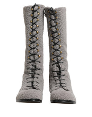 Men's Gray Shearling Lace Up Knee High Boots Shoes Riccio