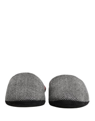 Men's Grey Herringbone Cashmere Red Slippers Shoes Gray Blend
