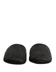 Men's Dark Grey Charcoal Wool Red Slippers Shoes Gray