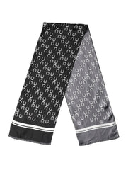 Black Horseshoe Silk Neck Foulard 136cm X 23cm Men Scarf
