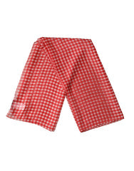 Women's White Red Check Silk Wrap Foulard 140cm X 136cm Scarf