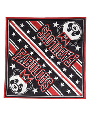 Women's Black Red Panda Cotton Square Foulard 50.5cm X 50cm Scarf And