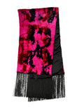 Women's Pink Black Faux Fur Neck Wrap Fringes 200cm X 59cm Scarf Lapin