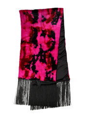 Women's Pink Black Faux Fur Neck Wrap Fringes 200cm X 59cm Scarf Lapin