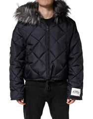 Men's Black Quilted Fur Shearling Hooded Jacket Clothing