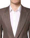 Men's Brown Stripes Single Breasted Blazer Virgin Wool Clothing