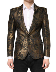 Men's Gold Jacquard Single Breasted Tuxedo Blazer Clothing