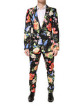 Men's Black Floral Single Breasted Martini 2 Piece Suit Cotton