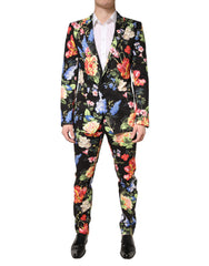 Men's Black Floral Single Breasted Martini 2 Piece Suit Cotton