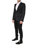 Men's Black Cotton Single Breasted 2 Piece Suit Elastane Nylon Silk