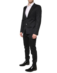 Men's Black Cotton Single Breasted 2 Piece Suit Elastane Nylon Silk