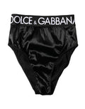 Black Satin High-Waist Brief Logo Women Underwear Acetate Elastane Nylon Clothing