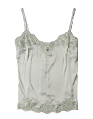 Women's Light Green Floral Lace Lingerie Top Underwear Cotton Elastane Nylon Silk