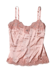 Women's Light Pink Floral Lace Lingerie Top Underwear Cotton Elastane Nylon Silk