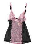 Women's Black Pink Floral Lace Lingerie Top Underwear Nylon Viscose