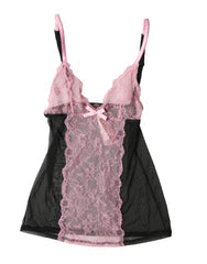 Women's Black Pink Floral Lace Lingerie Top Underwear Nylon Viscose