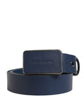 Blue Leather Logo Metal Buckle Men Belt Calf