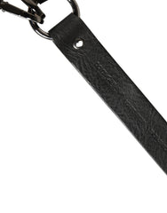 Black Leather Silver Chain Waist Men Belt Calf