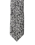 Men's Black White Floral Fantasy Silk Adjustable Necktie Tie And