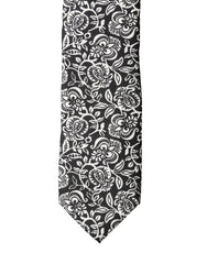 Men's Black White Floral Fantasy Silk Adjustable Necktie Tie And
