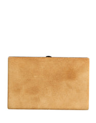 Beige Velvet Calf Leather Clutch Evening Women Purse Bag Aluminium