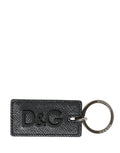 Women's Black Calf Leather D&g Logo Metal Ring Keyring Keychain | Silver