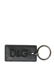 Women's Black Calf Leather D&g Logo Metal Ring Keyring Keychain | Silver