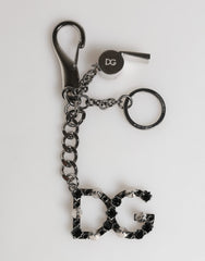 Women's Silver Brass Metal Dg Logo Crystal Ring Keyring Keychain Black | Zamak Steel Real