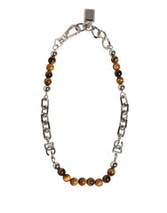 Women's Silver Tone Brass Chain Beaded Gem Dg Logo Bracelet Zamak Natural Real