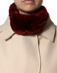 Red Lamb Fur Collar Women Neck Wrap 50cm X 8cm Scarf