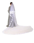 Women's White Floral Lacenylon Floor Length 3m Long Veil Nylon Cotton Accessory